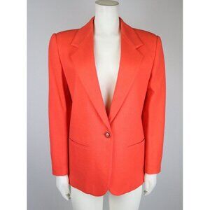 VINTAGE WOMEN'S ORANGE 100% WOOL ONE-BUTTON BLAZER JACKET - SIZE 6